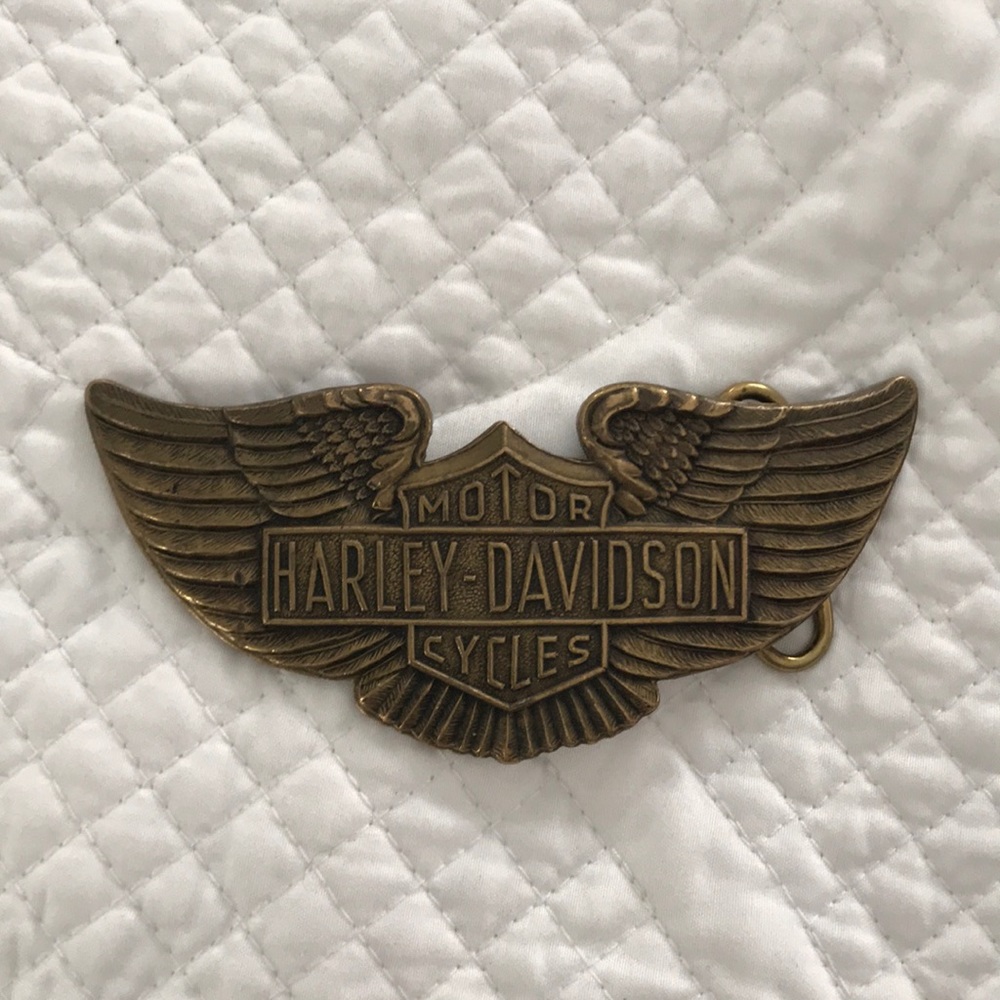 Vintage Ladies Harley Davidson brass belt buckle